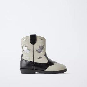 Zara Kids black and cream bird cowboy boots